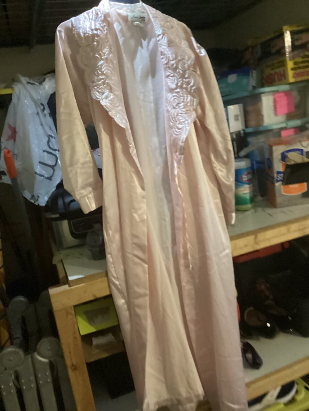 Women's Pink Satin Embroidered Long Robe Vintage Style